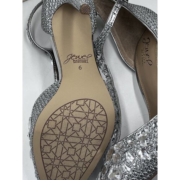 Badgley Mischka Jewel Womens Silver Rhinestone Umay Pointed Toe Stiletto Sz 6 - Picture 16 of 16
